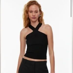 Aritzia Babaton Sculpt Knit Criss Cross Cropped Tank ribbed black size medium
